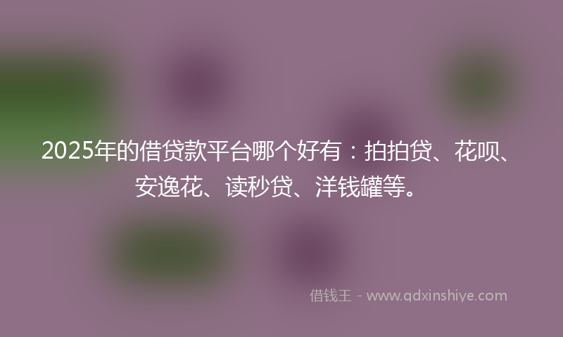 2025年的借贷款平台哪个好有：拍拍贷、花呗、安逸花、读秒贷、洋钱罐等。