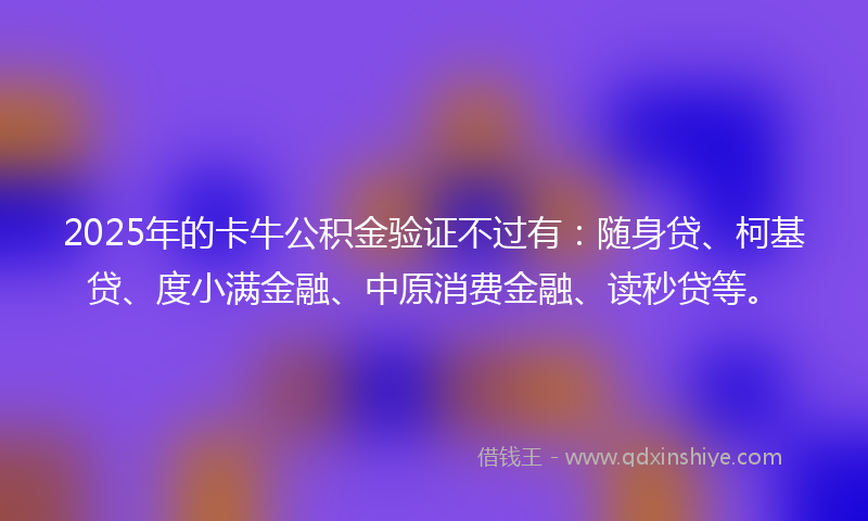 2025年的卡牛公积金验证不过有：随身贷、柯基贷、度小满金融、中原消费金融、读秒贷等。