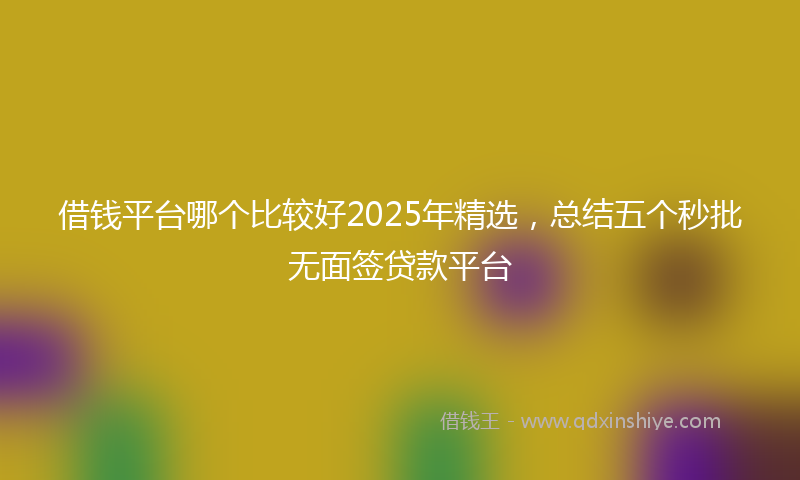 借钱平台哪个比较好2025年精选，总结五个秒批无面签贷款平台