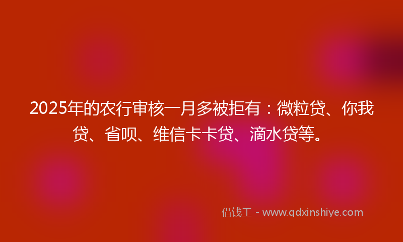 2025年的农行审核一月多被拒有：微粒贷、你我贷、省呗、维信卡卡贷、滴水贷等。