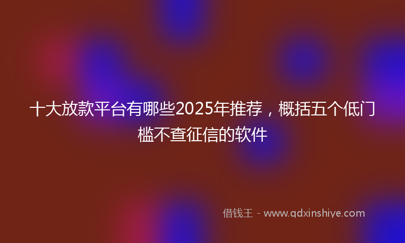 十大放款平台有哪些2025年推荐，概括五个低门槛不查征信的软件