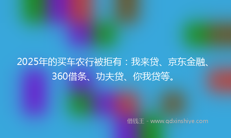 2025年的买车农行被拒有：我来贷、京东金融、360借条、功夫贷、你我贷等。