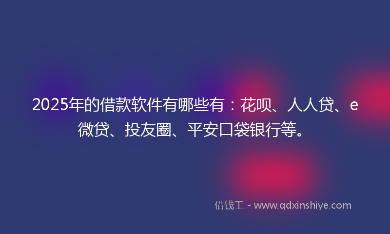 2025年的借款软件有哪些有：花呗、人人贷、e微贷、投友圈、平安口袋银行等。