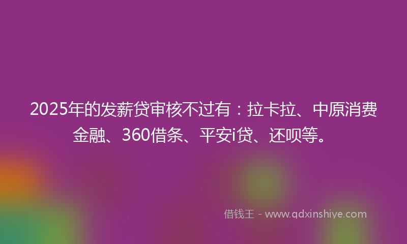 2025年的发薪贷审核不过有：拉卡拉、中原消费金融、360借条、平安i贷、还呗等。