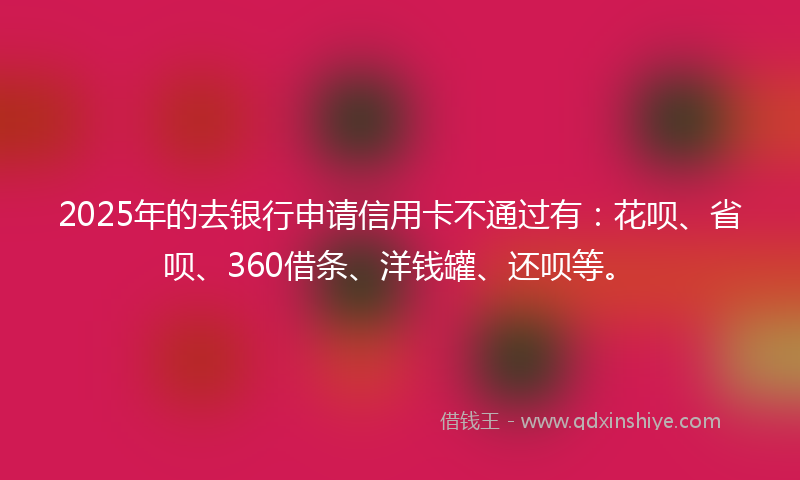 2025年的去银行申请信用卡不通过有：花呗、省呗、360借条、洋钱罐、还呗等。