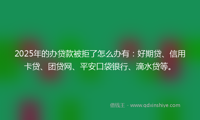 2025年的办贷款被拒了怎么办有：好期贷、信用卡贷、团贷网、平安口袋银行、滴水贷等。