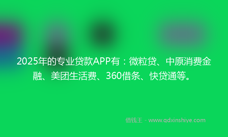 2025年的专业贷款APP有：微粒贷、中原消费金融、美团生活费、360借条、快贷通等。
