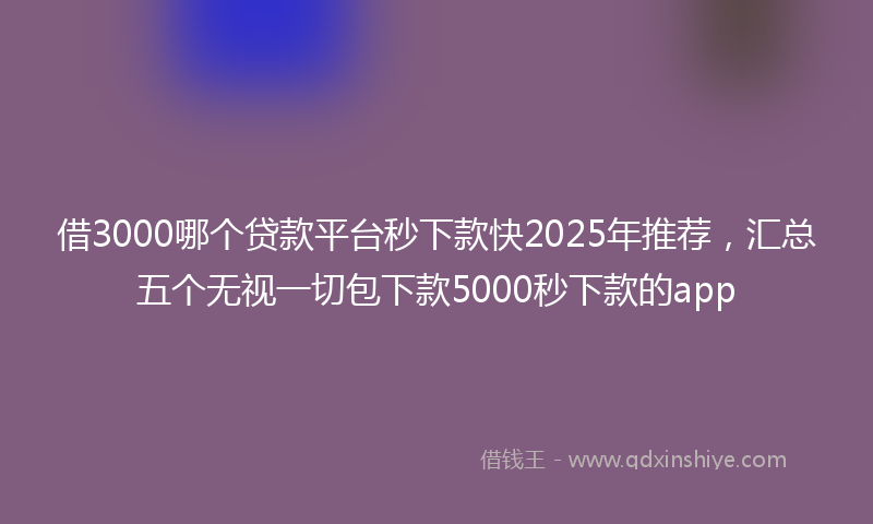 借3000哪个贷款平台秒下款快2025年推荐，汇总五个无视一切包下款5000秒下款的app