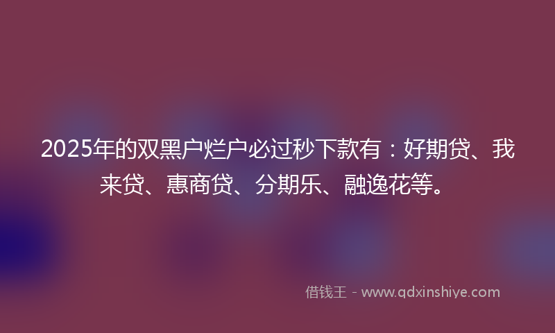 2025年的双黑户烂户必过秒下款有：好期贷、我来贷、惠商贷、分期乐、融逸花等。
