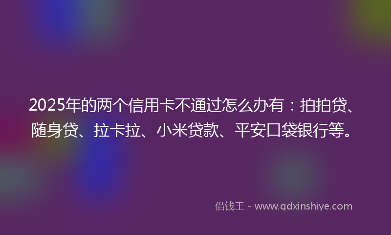 2025年的两个信用卡不通过怎么办有:拍拍贷、随身贷、拉卡拉、小米贷款、平安口袋银行等。