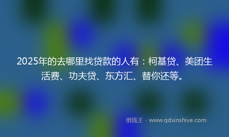 2025年的去哪里找贷款的人有：柯基贷、美团生活费、功夫贷、东方汇、替你还等。