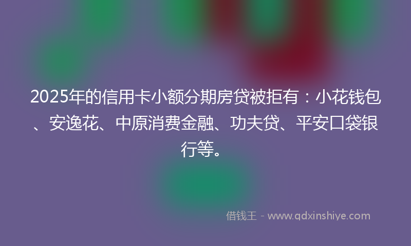 2025年的信用卡小额分期房贷被拒有：小花钱包、安逸花、中原消费金融、功夫贷、平安口袋银行等。
