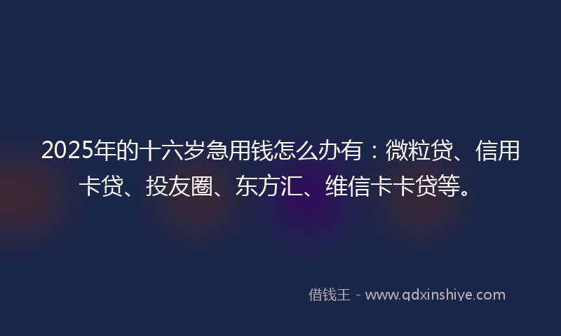 2025年的十六岁急用钱怎么办有：微粒贷、信用卡贷、投友圈、东方汇、维信卡卡贷等。