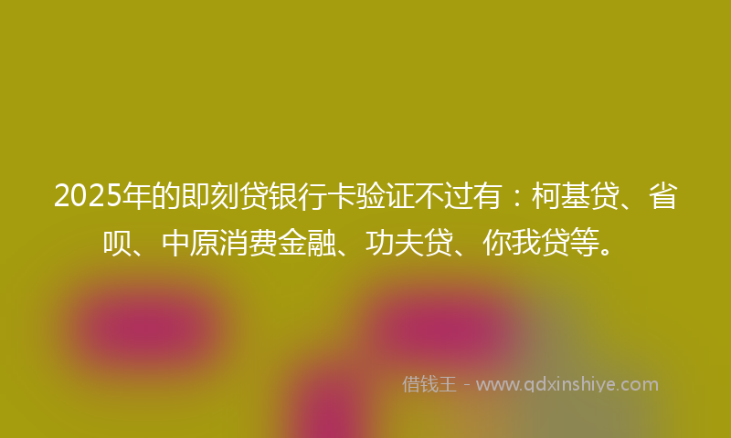 2025年的即刻贷银行卡验证不过有：柯基贷、省呗、中原消费金融、功夫贷、你我贷等。