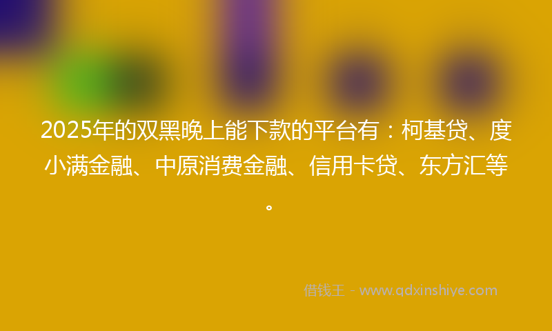 2025年的双黑晚上能下款的平台有：柯基贷、度小满金融、中原消费金融、信用卡贷、东方汇等。