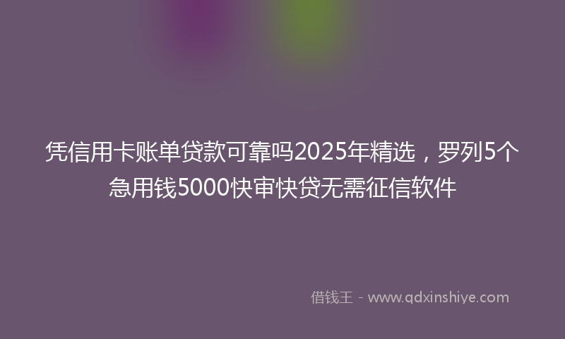 凭信用卡账单贷款可靠吗2025年精选，罗列5个急用钱5000快审快贷无需征信软件