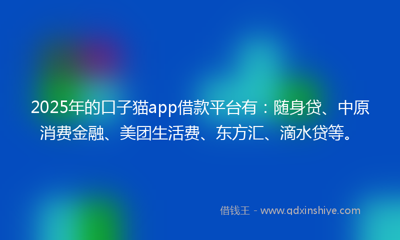 2025年的口子猫app借款平台有：随身贷、中原消费金融、美团生活费、东方汇、滴水贷等。
