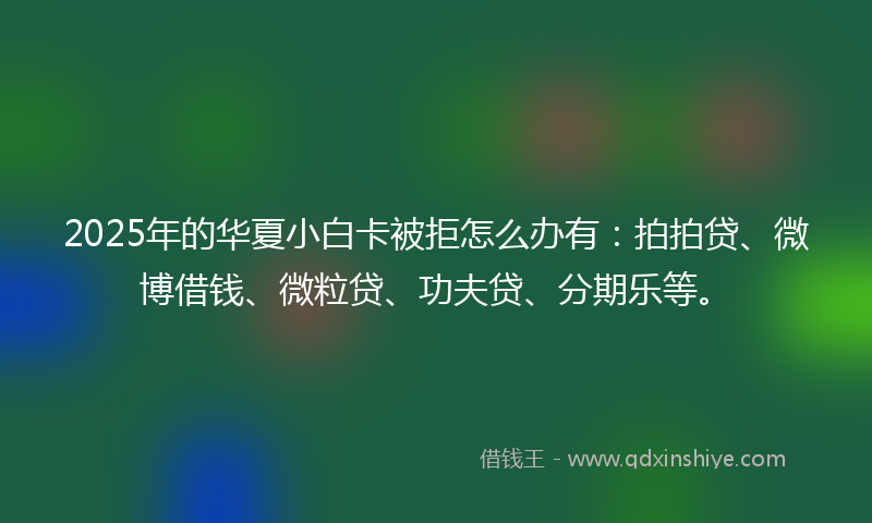 2025年的华夏小白卡被拒怎么办有：拍拍贷、微博借钱、微粒贷、功夫贷、分期乐等。
