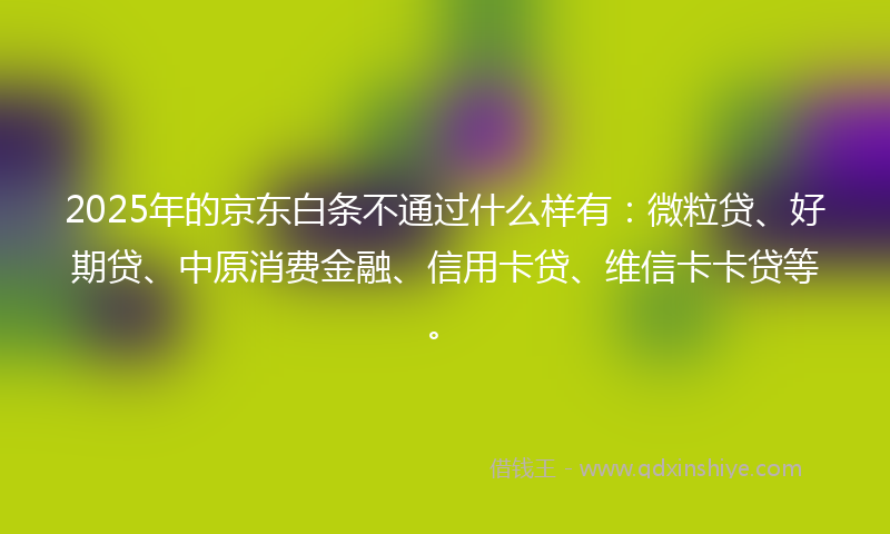 2025年的京东白条不通过什么样有：微粒贷、好期贷、中原消费金融、信用卡贷、维信卡卡贷等。