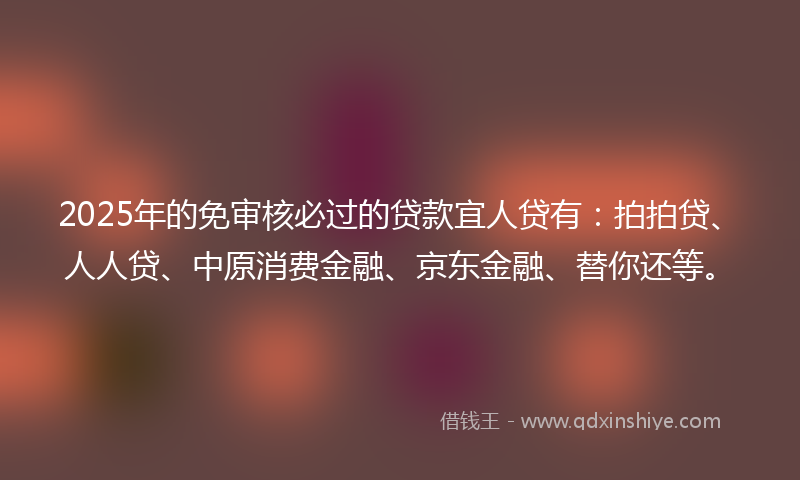 2025年的免审核必过的贷款宜人贷有：拍拍贷、人人贷、中原消费金融、京东金融、替你还等。