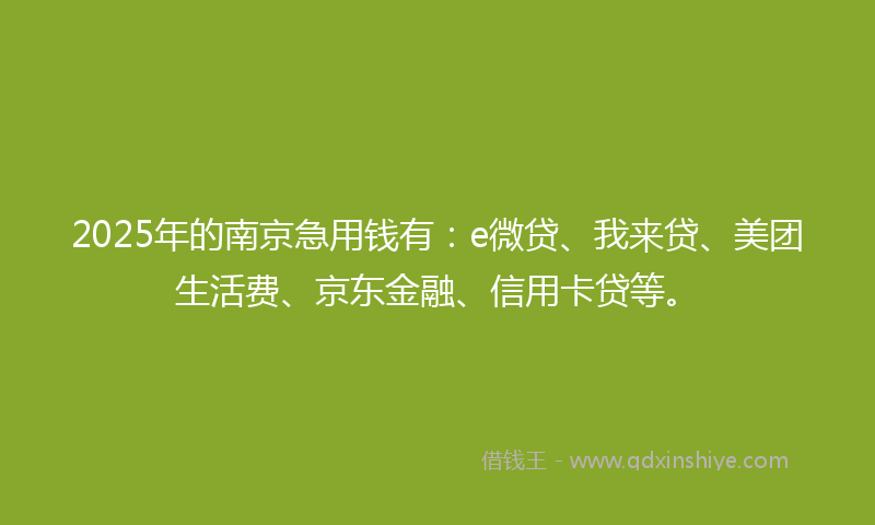 2025年的南京急用钱有：e微贷、我来贷、美团生活费、京东金融、信用卡贷等。