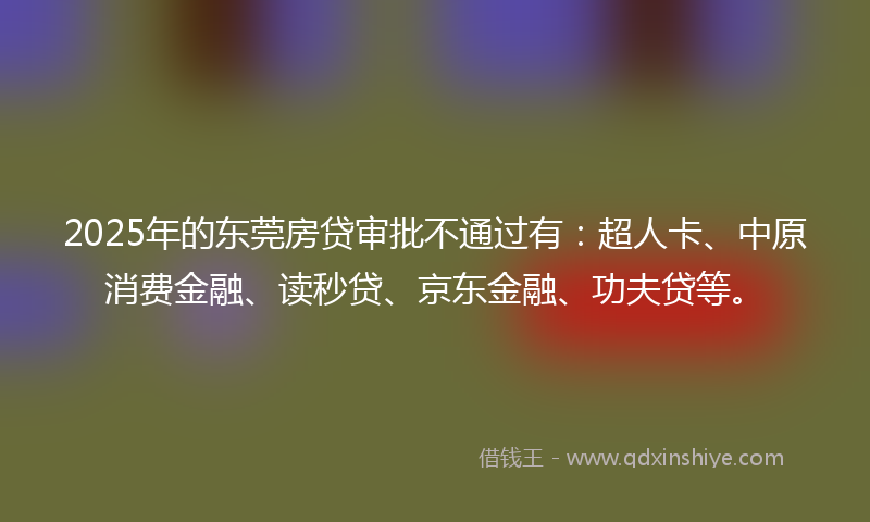 2025年的东莞房贷审批不通过有：超人卡、中原消费金融、读秒贷、京东金融、功夫贷等。