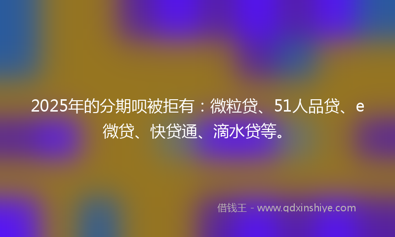 2025年的分期呗被拒有：微粒贷、51人品贷、e微贷、快贷通、滴水贷等。