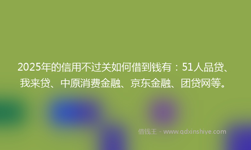 2025年的信用不过关如何借到钱有：51人品贷、我来贷、中原消费金融、京东金融、团贷网等。