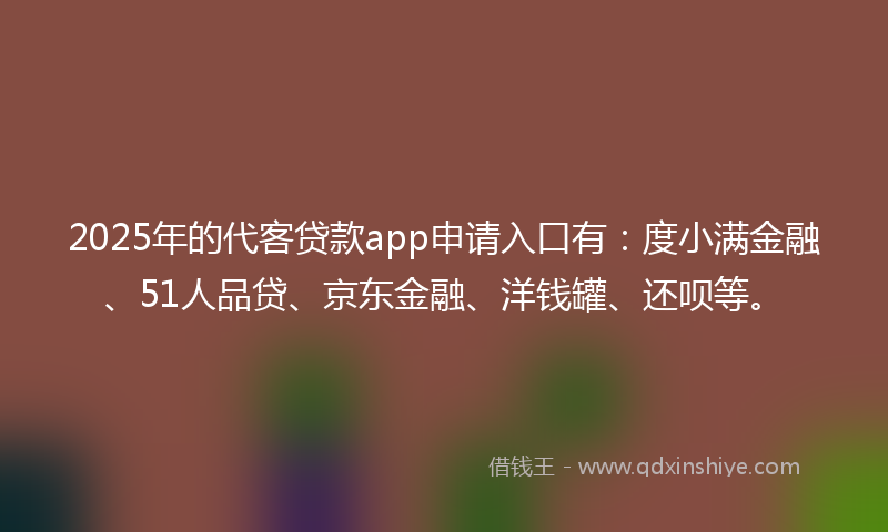 2025年的代客贷款app申请入口有：度小满金融、51人品贷、京东金融、洋钱罐、还呗等。