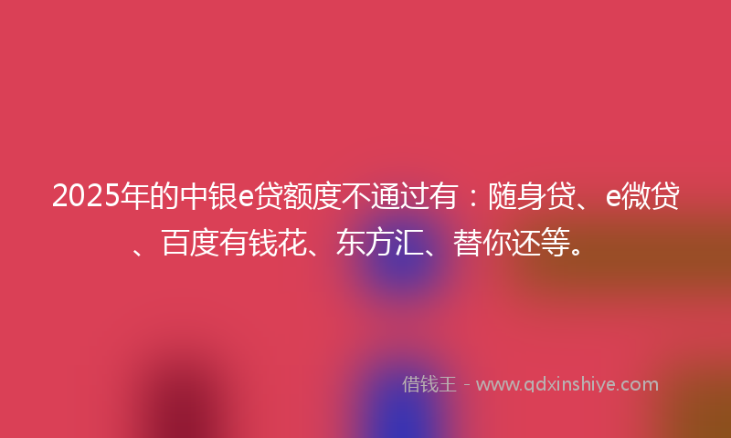 2025年的中银e贷额度不通过有:随身贷、e微贷、百度有钱花、东方汇、替你还等。