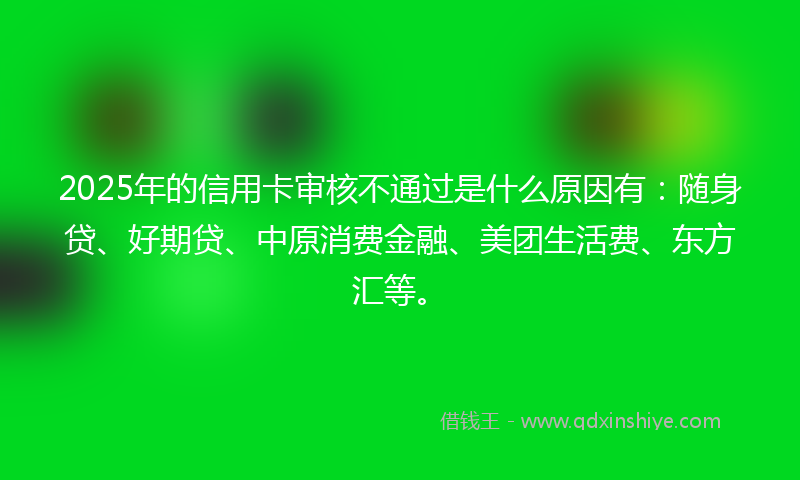 2025年的信用卡审核不通过是什么原因有：随身贷、好期贷、中原消费金融、美团生活费、东方汇等。