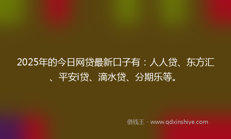2025年的今日网贷最新口子有：人人贷、东方汇、平安i贷、滴水贷、分期乐等。