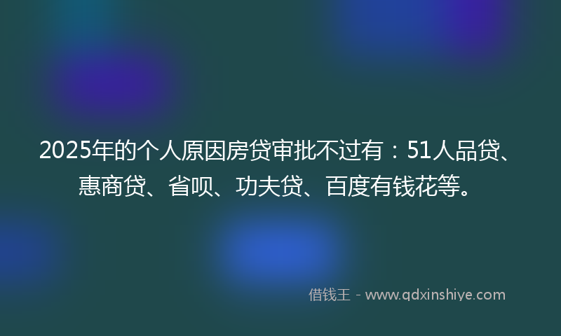 2025年的个人原因房贷审批不过有：51人品贷、惠商贷、省呗、功夫贷、百度有钱花等。