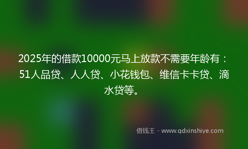 2025年的借款10000元马上放款不需要年龄有：51人品贷、人人贷、小花钱包、维信卡卡贷、滴水贷等。