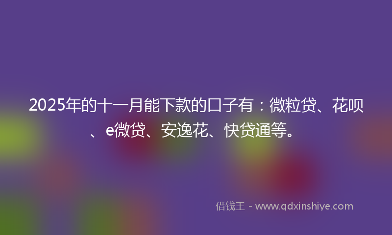 2025年的十一月能下款的口子有：微粒贷、花呗、e微贷、安逸花、快贷通等。