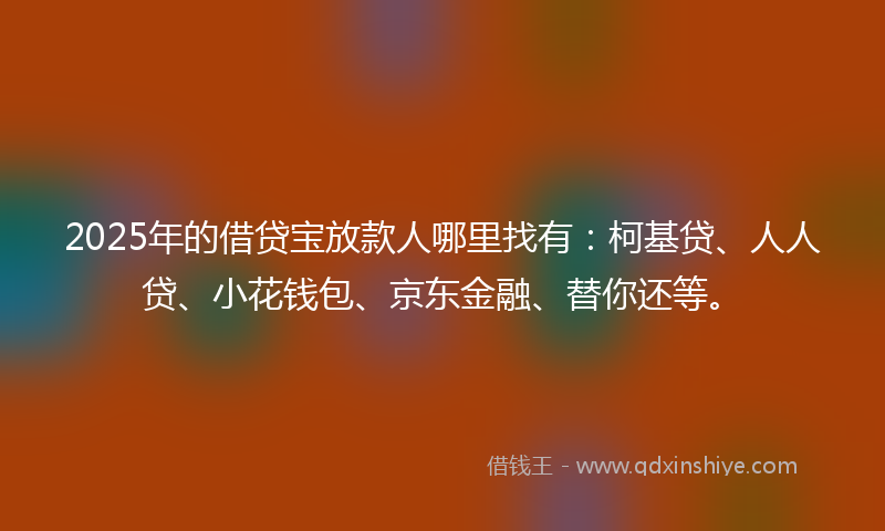 2025年的借贷宝放款人哪里找有：柯基贷、人人贷、小花钱包、京东金融、替你还等。