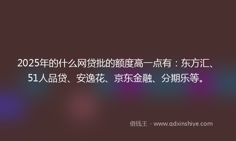2025年的什么网贷批的额度高一点有：东方汇、51人品贷、安逸花、京东金融、分期乐等。