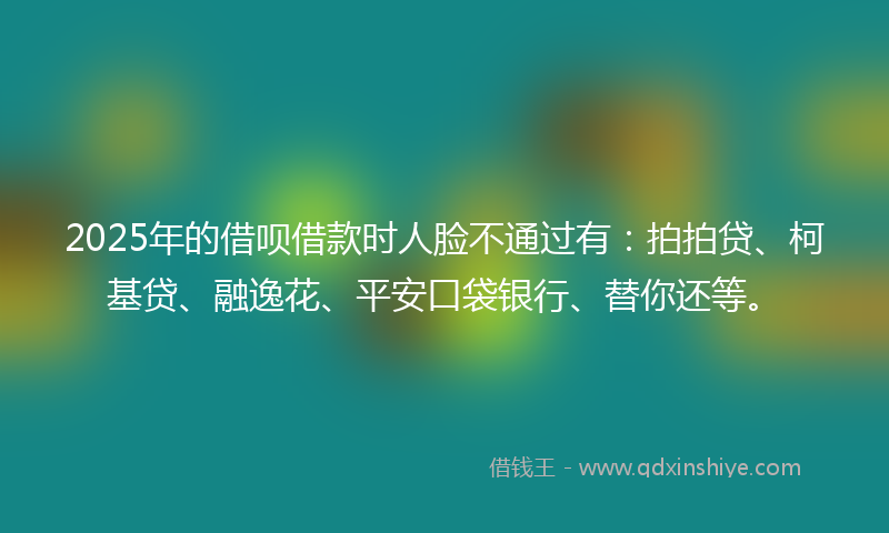 2025年的借呗借款时人脸不通过有：拍拍贷、柯基贷、融逸花、平安口袋银行、替你还等。