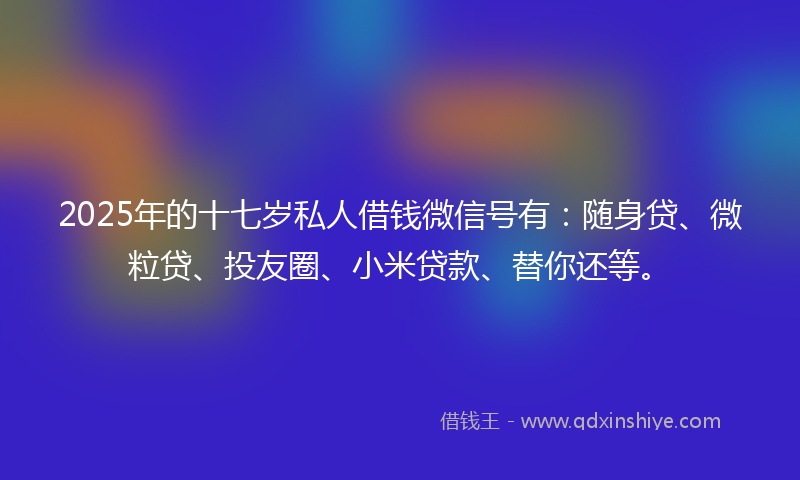 2025年的十七岁私人借钱微信号有：随身贷、微粒贷、投友圈、小米贷款、替你还等。