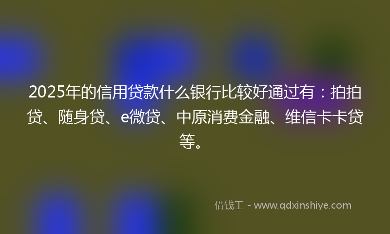 2025年的信用贷款什么银行比较好通过有：拍拍贷、随身贷、e微贷、中原消费金融、维信卡卡贷等。