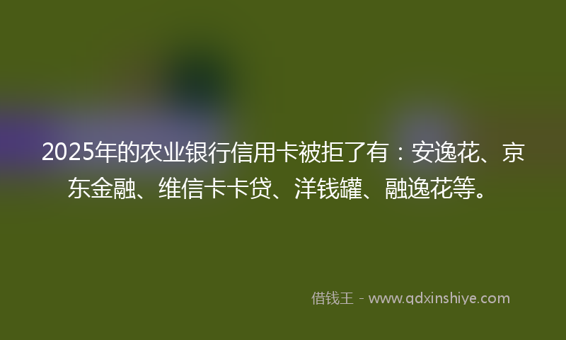 2025年的农业银行信用卡被拒了有：安逸花、京东金融、维信卡卡贷、洋钱罐、融逸花等。