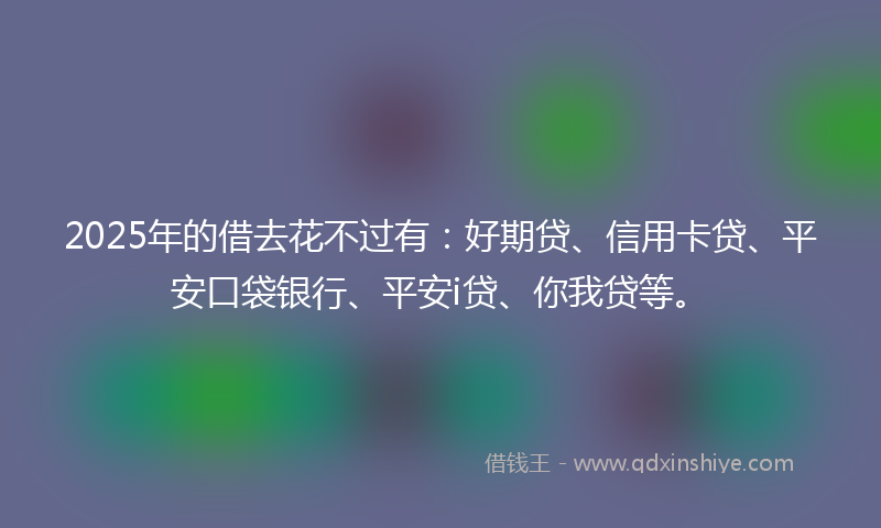 2025年的借去花不过有：好期贷、信用卡贷、平安口袋银行、平安i贷、你我贷等。