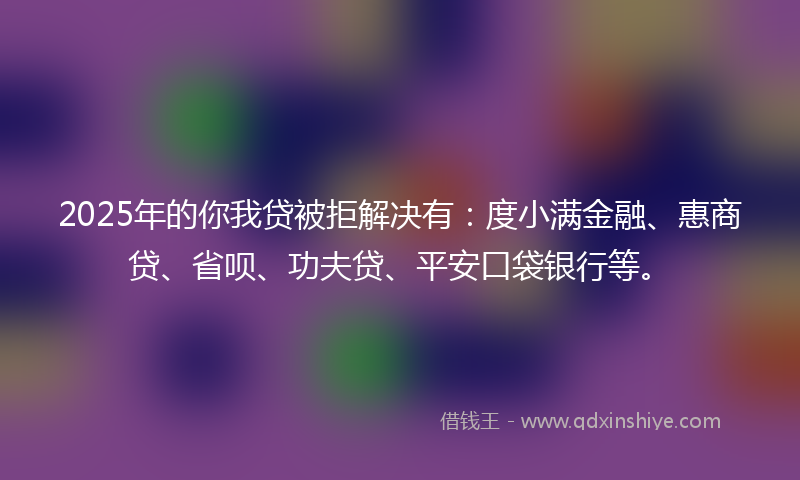 2025年的你我贷被拒解决有：度小满金融、惠商贷、省呗、功夫贷、平安口袋银行等。