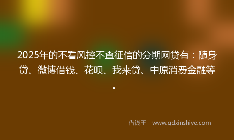 2025年的不看风控不查征信的分期网贷有：随身贷、微博借钱、花呗、我来贷、中原消费金融等。