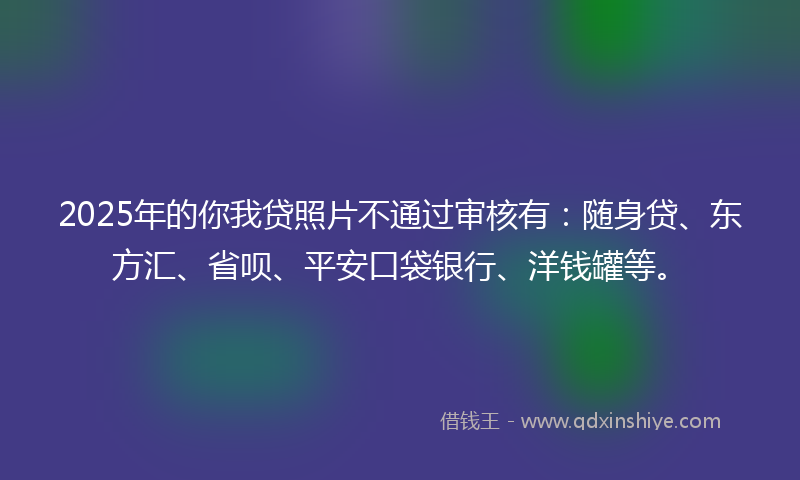 2025年的你我贷照片不通过审核有：随身贷、东方汇、省呗、平安口袋银行、洋钱罐等。