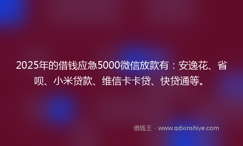 2025年的借钱应急5000微信放款有：安逸花、省呗、小米贷款、维信卡卡贷、快贷通等。