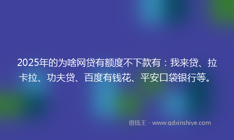 2025年的为啥网贷有额度不下款有：我来贷、拉卡拉、功夫贷、百度有钱花、平安口袋银行等。