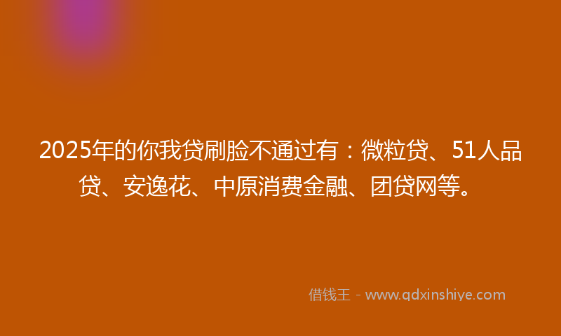 2025年的你我贷刷脸不通过有：微粒贷、51人品贷、安逸花、中原消费金融、团贷网等。