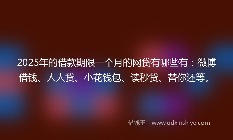 2025年的借款期限一个月的网贷有哪些有：微博借钱、人人贷、小花钱包、读秒贷、替你还等。