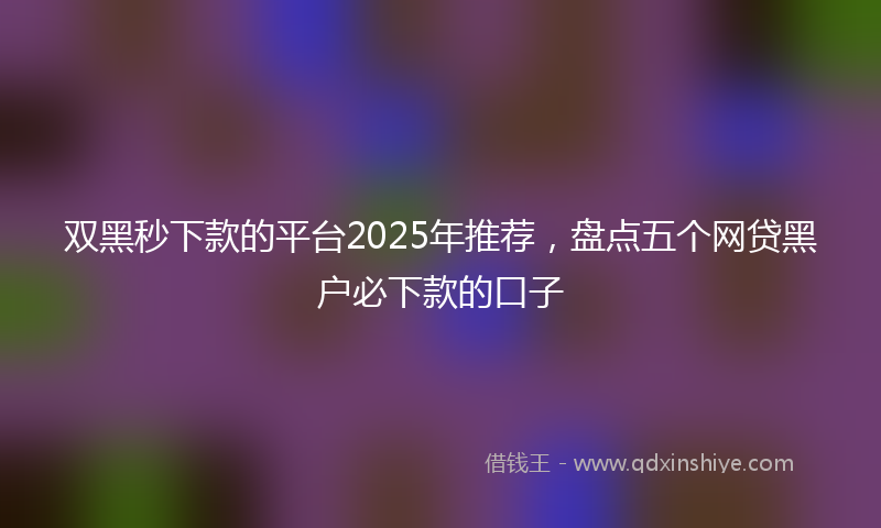 双黑秒下款的平台2025年推荐，盘点五个网贷黑户必下款的口子
